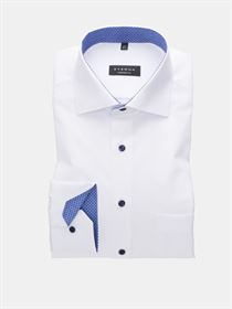 Eterna hvid skjorte Chambray med kontrast mønster i manchet og alm. Kent krave. Comfort Fit 3033 00 E15K